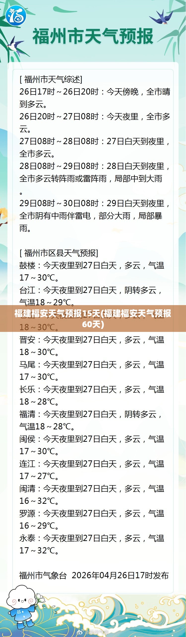 福建福安天气预报15天(福建福安天气预报60天)