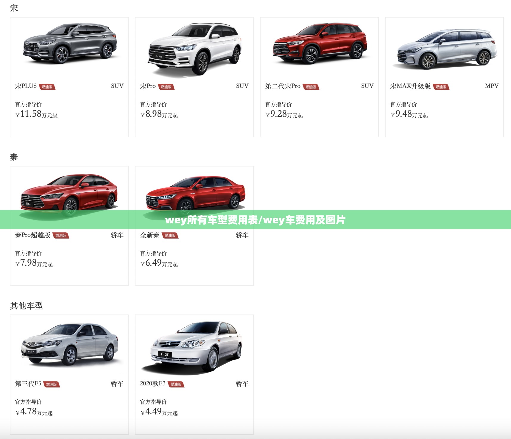 wey所有车型费用表/wey车费用及图片
