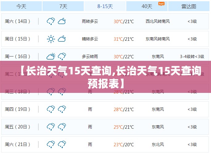 【长治天气15天查询,长治天气15天查询预报表】