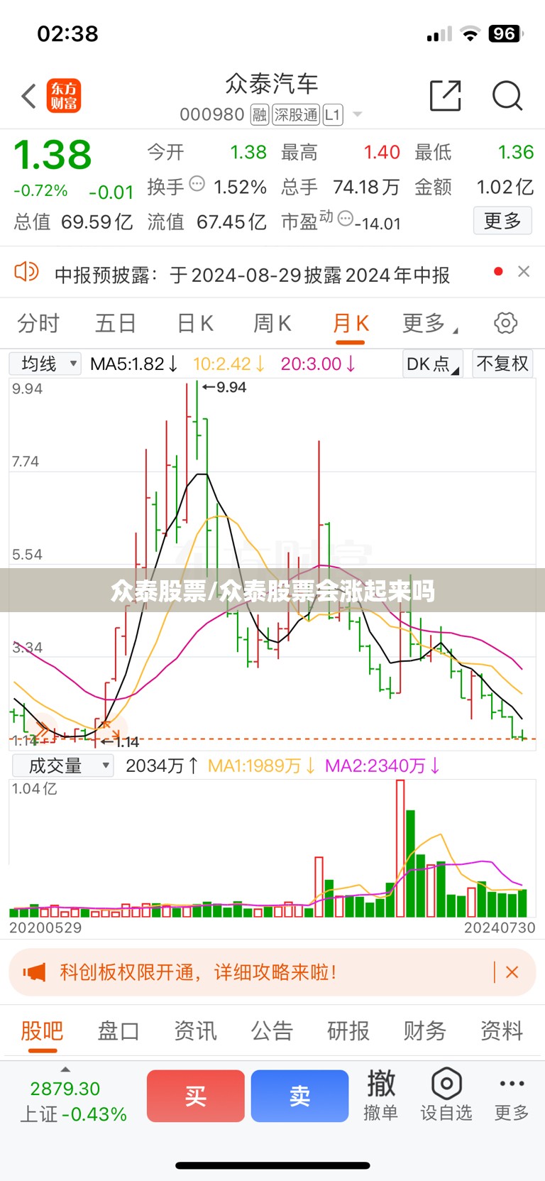 众泰股票/众泰股票会涨起来吗