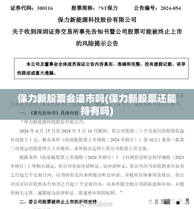 保力新股票会退市吗(保力新股票还能持有吗)