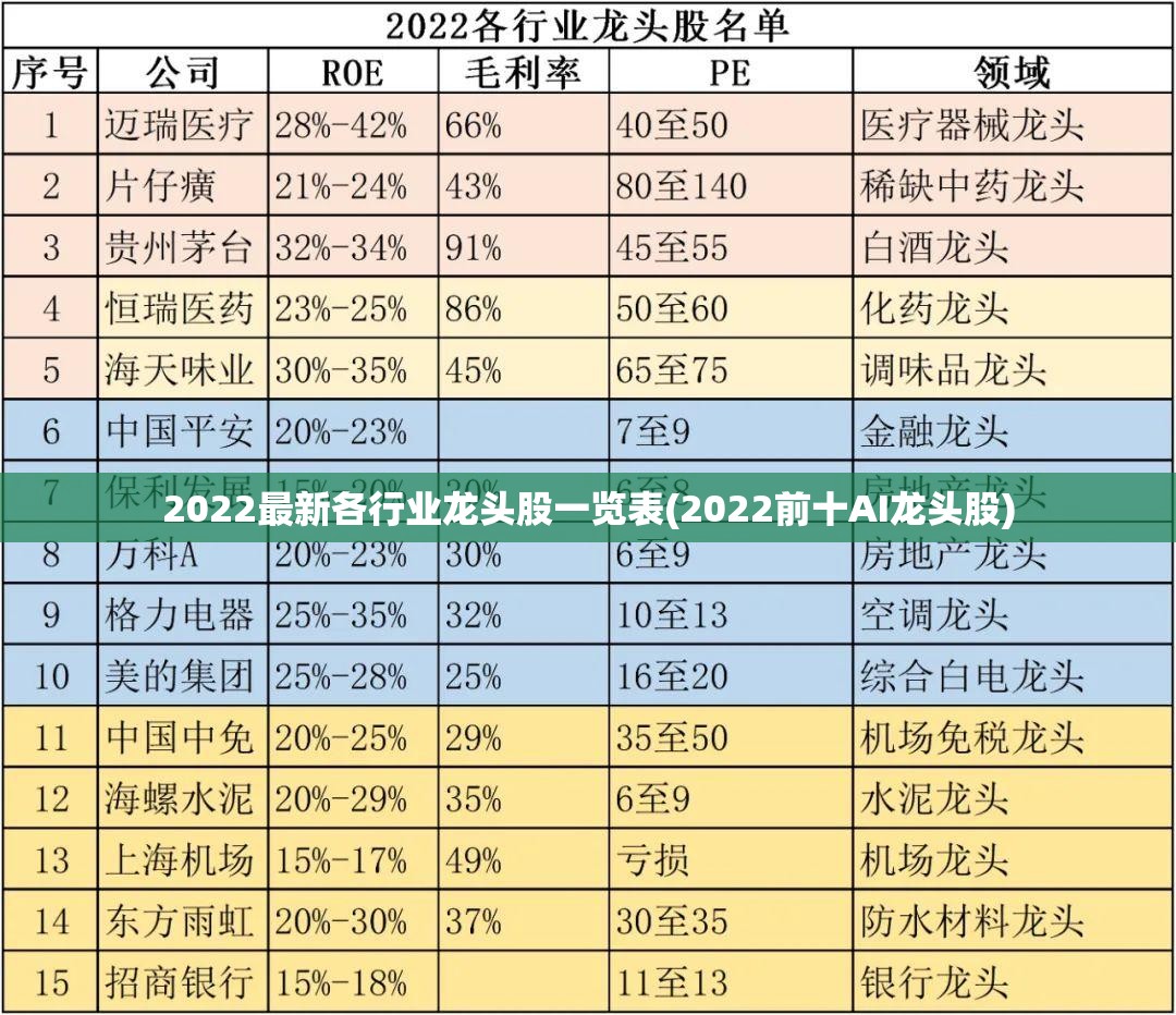 2022最新各行业龙头股一览表(2022前十AI龙头股)