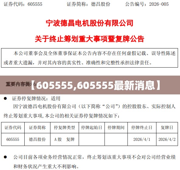 【605555,605555最新消息】